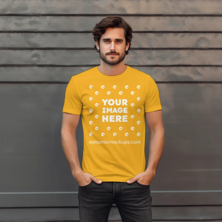 Man Wearing Orange T-shirt Mockup Front View Template