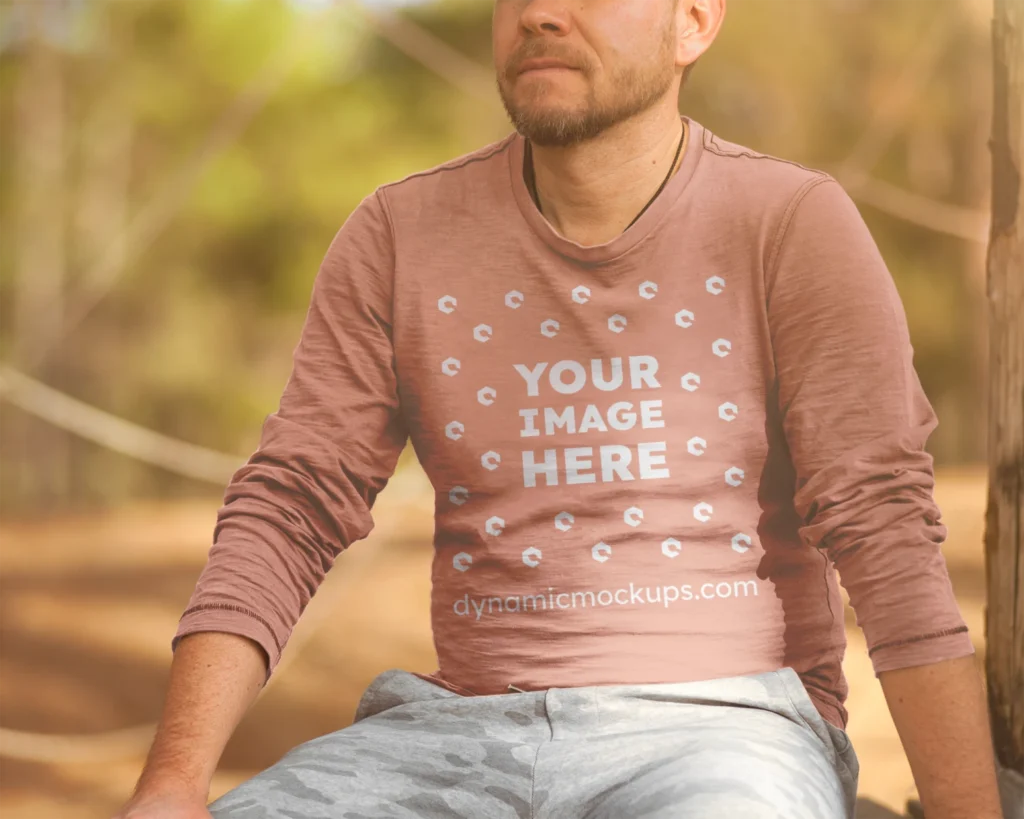 Man Wearing Peach Sweatshirt Mockup Front View Template