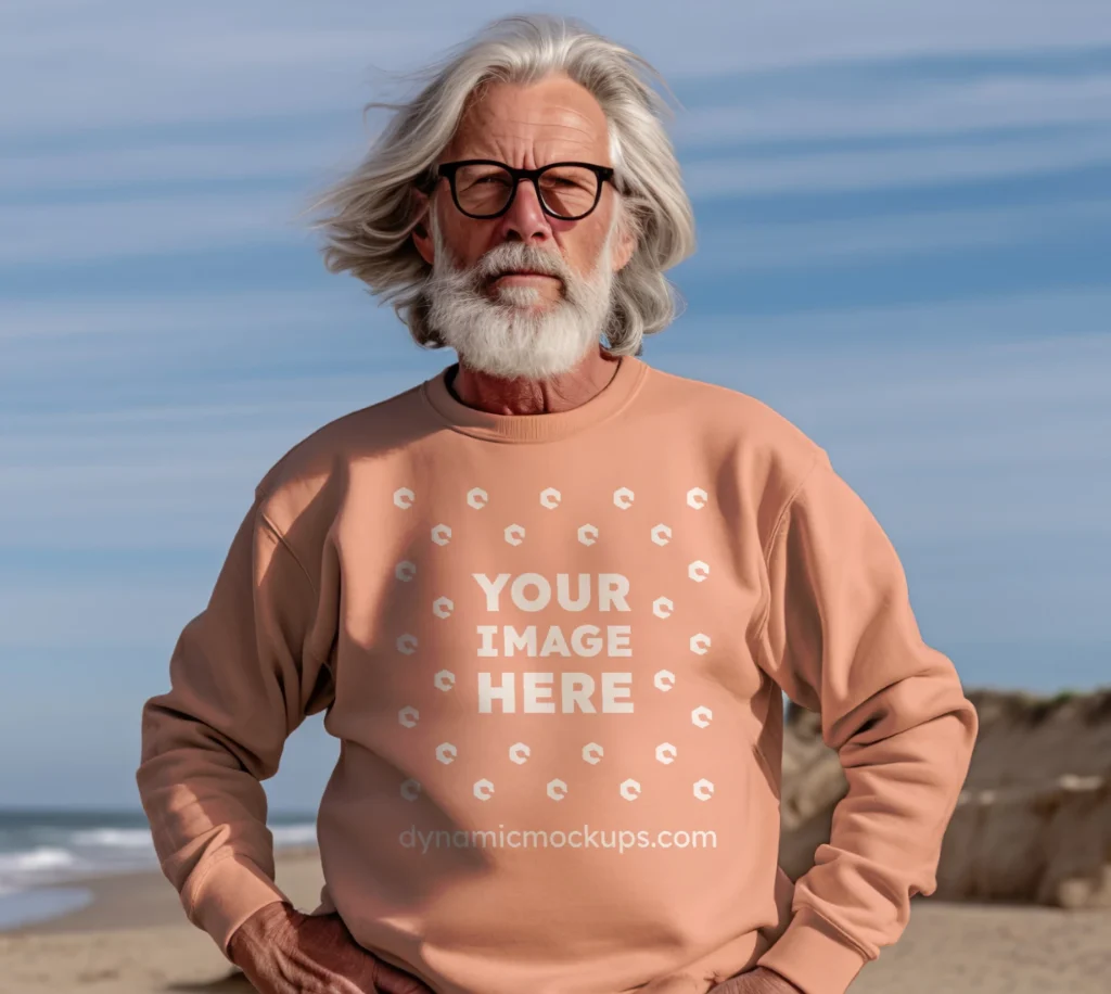 Man Wearing Peach Sweatshirt Mockup Front View Template