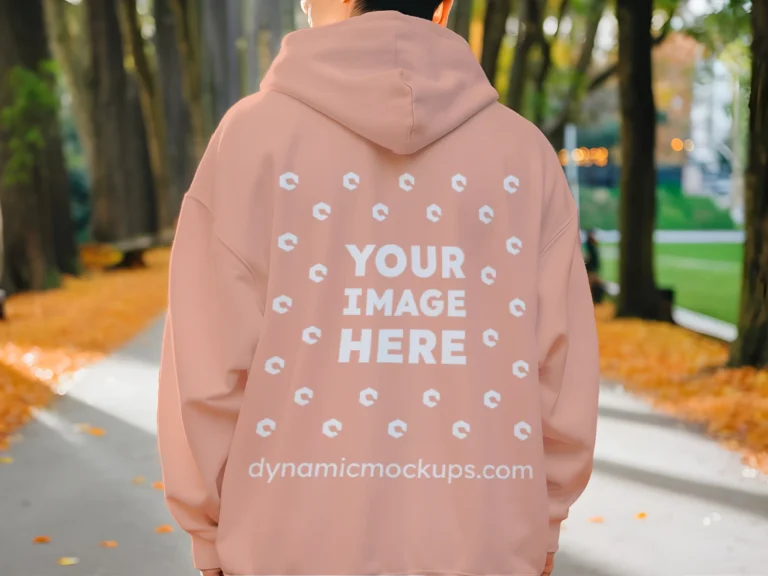 Man Wearing Peach Hoodie Mockup Back View Template