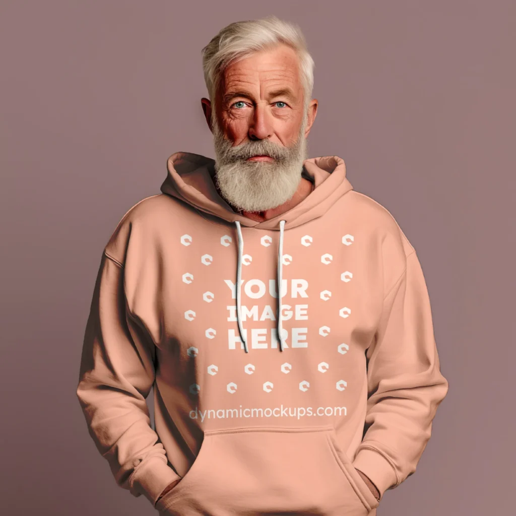 Man Wearing Peach Hoodie Mockup Front View Template