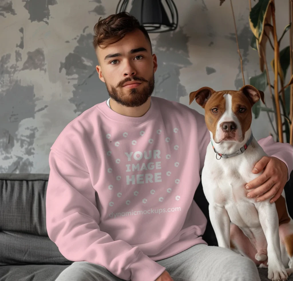 Man Wearing Pink Sweatshirt Mockup Front View Template