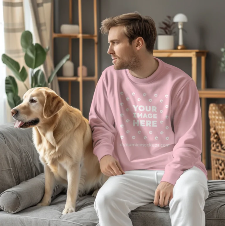 Man Wearing Pink Sweatshirt Mockup Front View Template