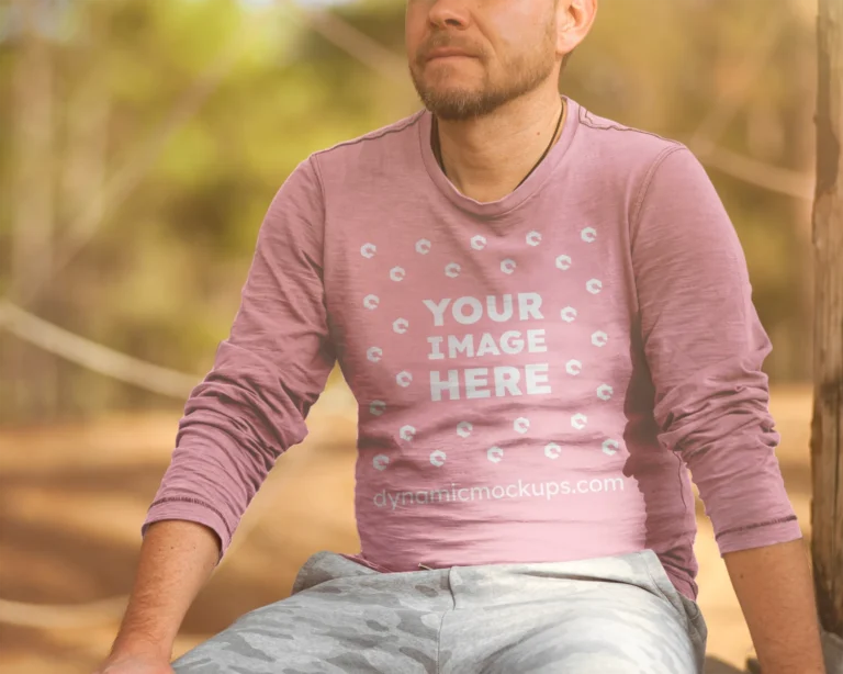 Man Wearing Pink Sweatshirt Mockup Front View Template