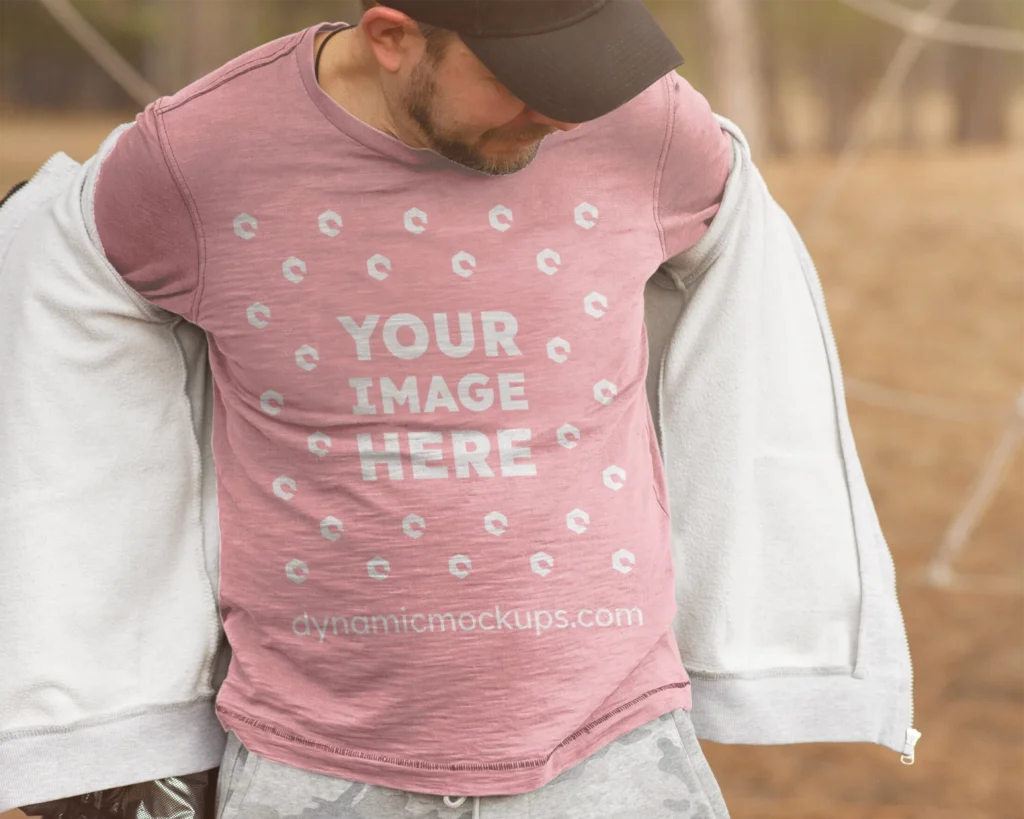 Man Wearing Pink Sweatshirt Mockup Front View Template