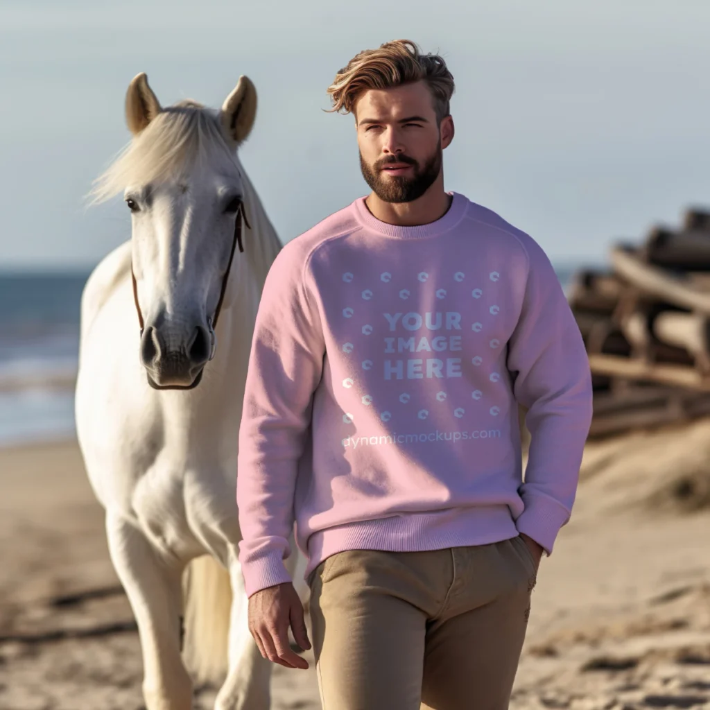 Man Wearing Pink Sweatshirt Mockup Front View Template