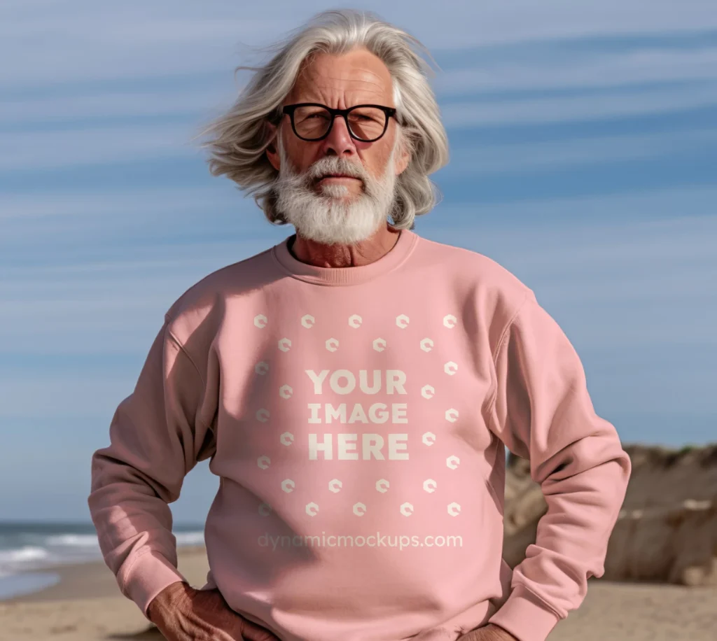 Man Wearing Pink Sweatshirt Mockup Front View Template