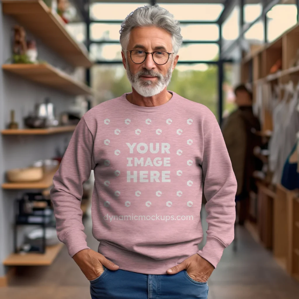 Man Wearing Pink Sweatshirt Mockup Front View Template