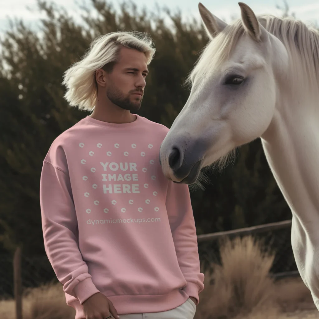 Man Wearing Pink Sweatshirt Mockup Front View Template