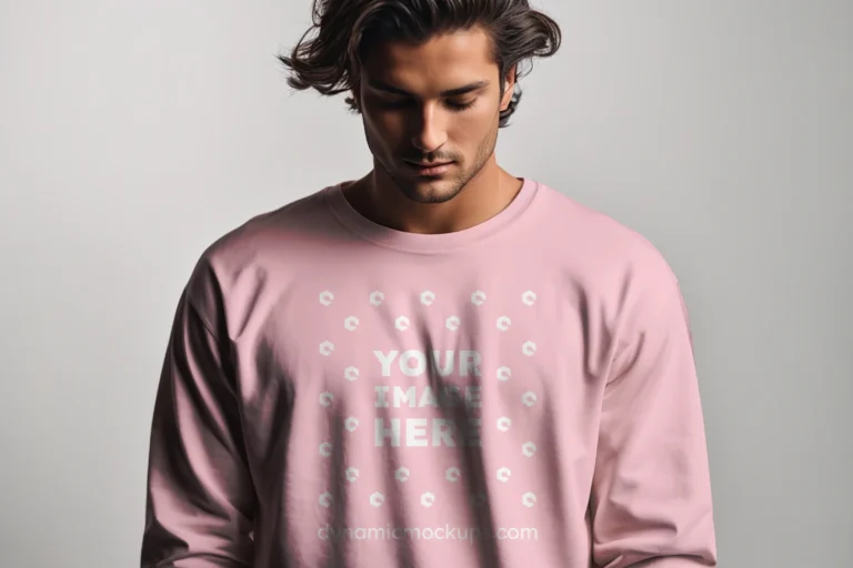 Man Wearing Pink Sweatshirt Mockup Front View Template