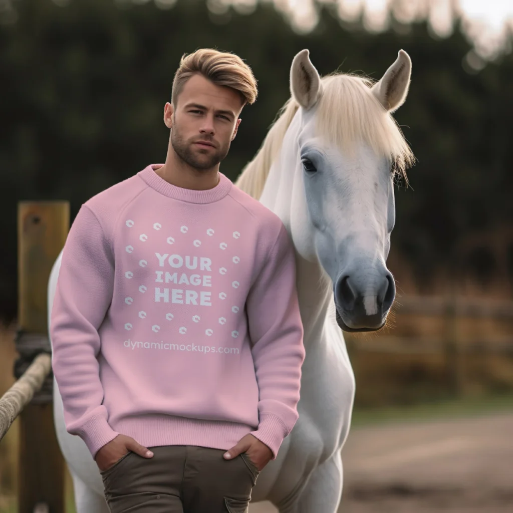 Man Wearing Pink Sweatshirt Mockup Front View Template