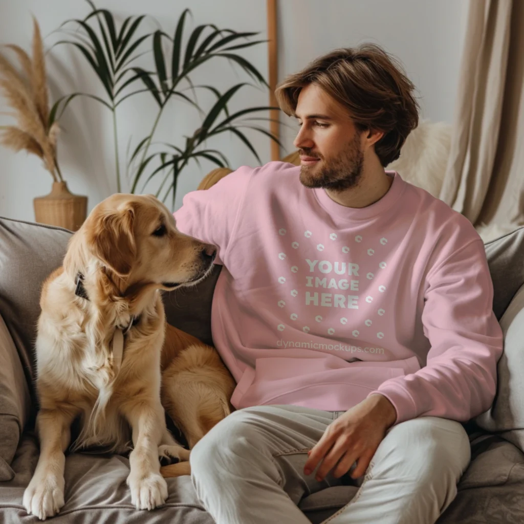 Man Wearing Pink Sweatshirt Mockup Front View Template