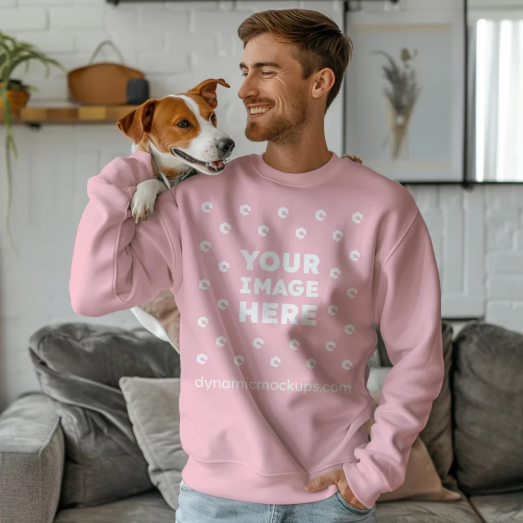 Man Wearing Pink Sweatshirt Mockup Front View Template