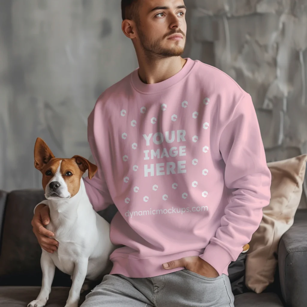 Man Wearing Pink Sweatshirt Mockup Front View Template