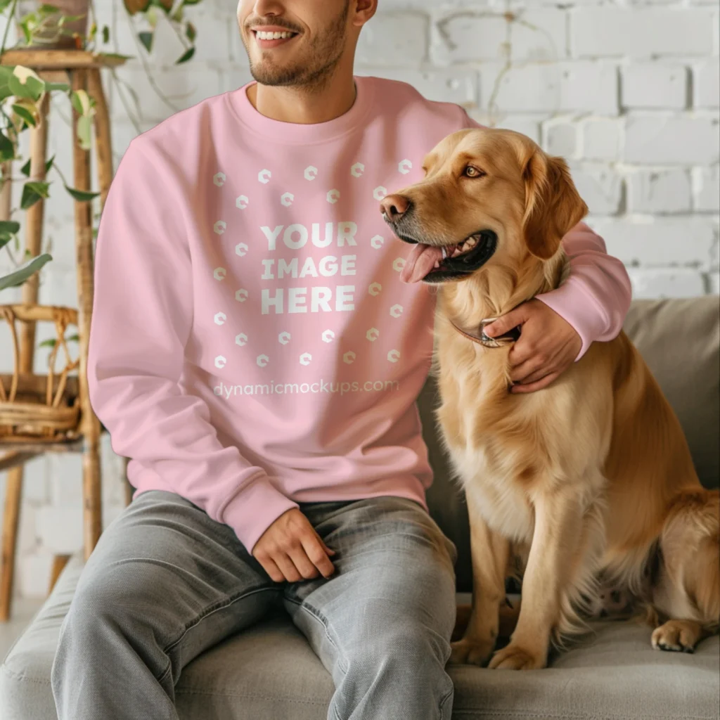 Man Wearing Pink Sweatshirt Mockup Front View Template