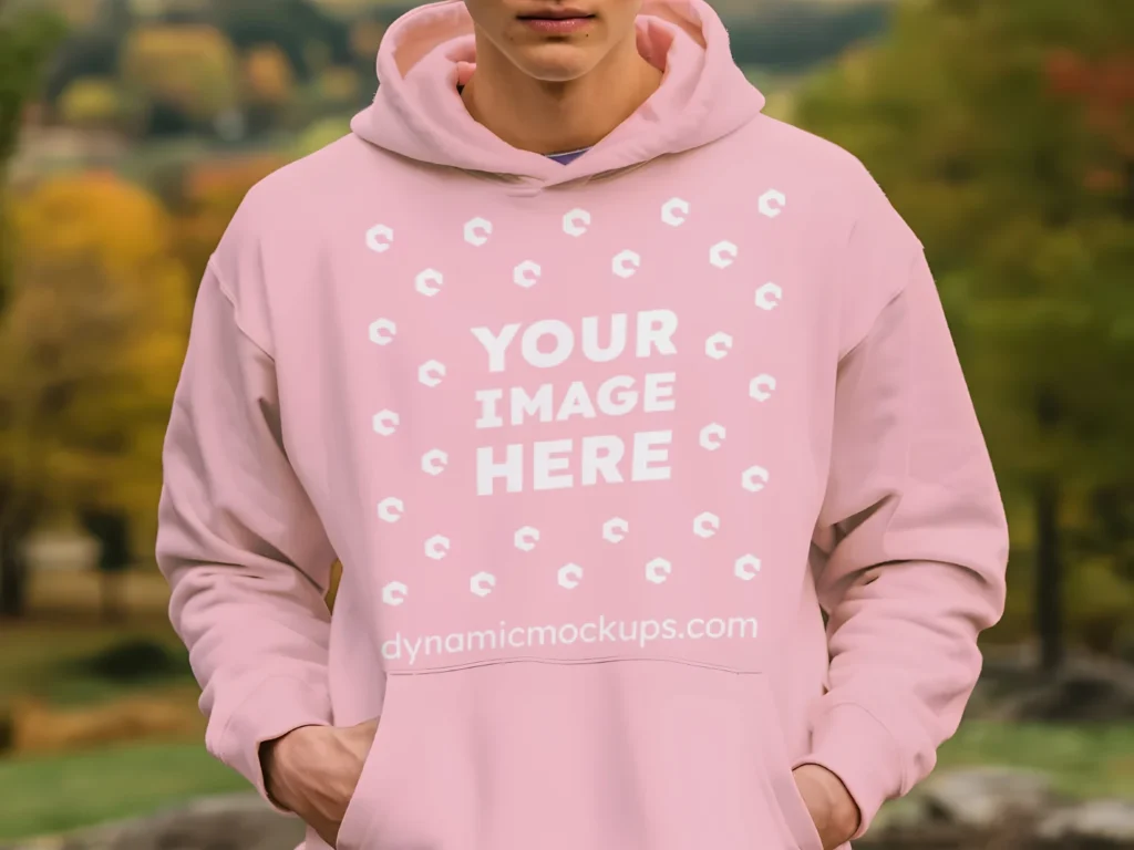 Man Wearing Pink Hoodie Mockup Front View Template