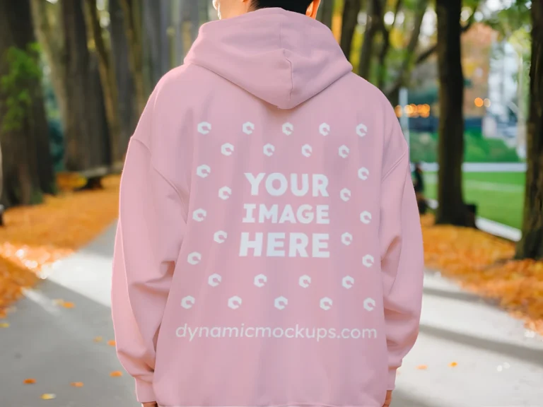 Man Wearing Pink Hoodie Mockup Back View Template