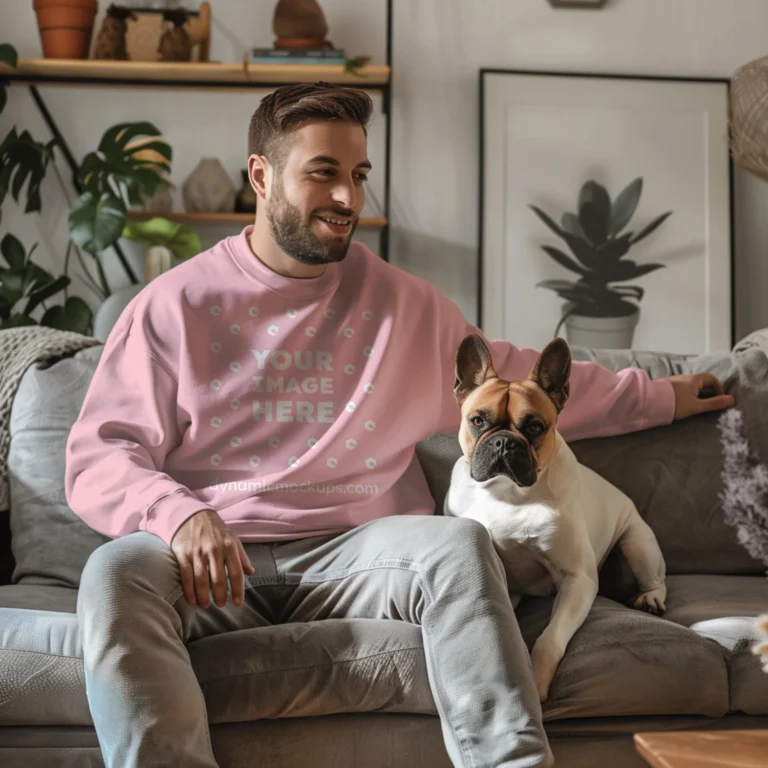 Man Wearing Pink Sweatshirt Mockup Front View Template