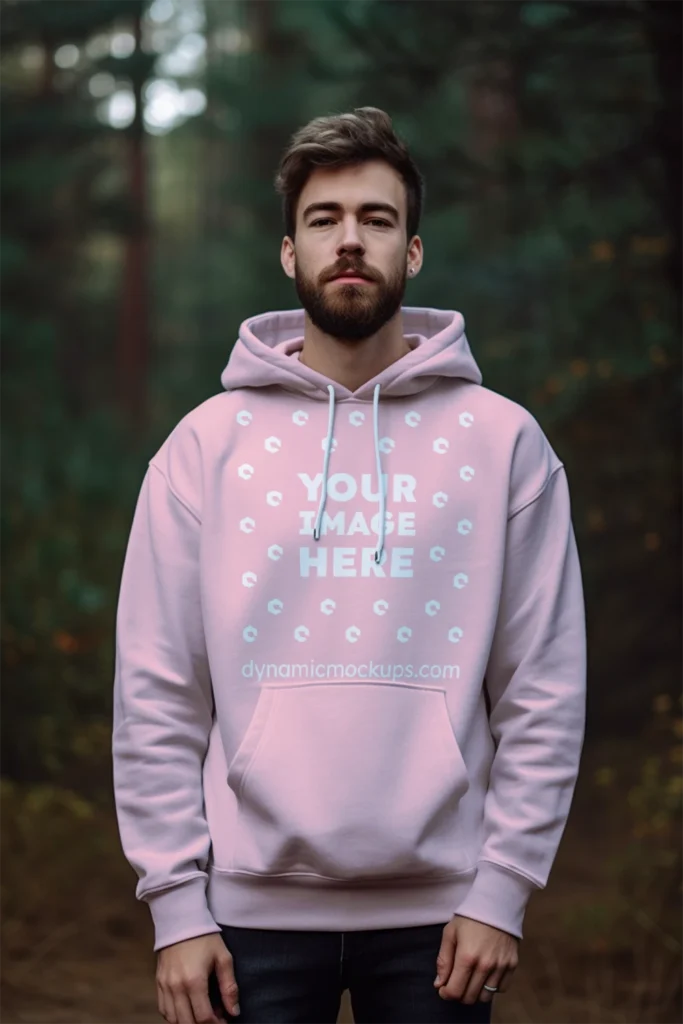 Man Wearing Pink Hoodie Mockup Front View Template