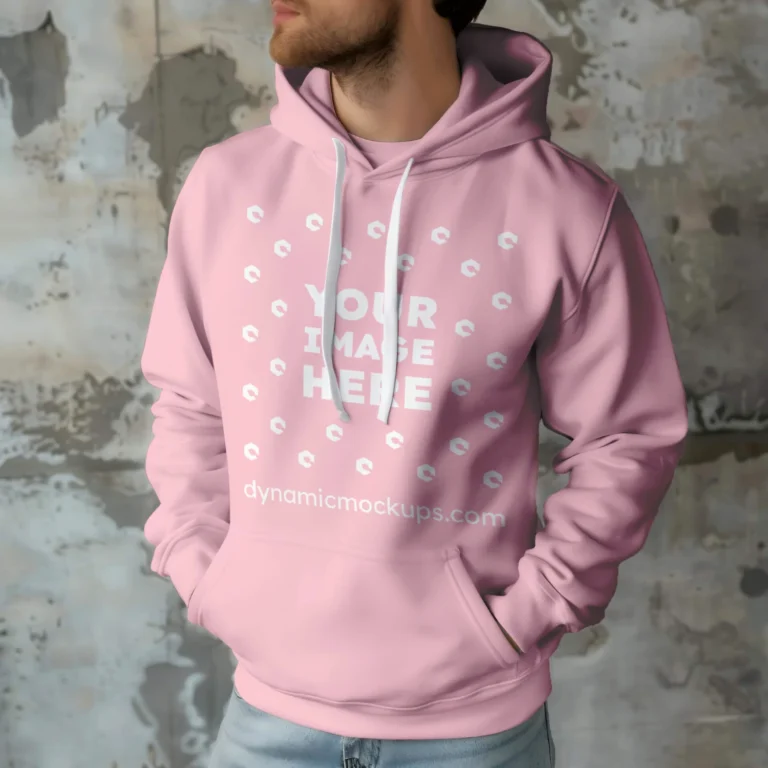 Man Wearing Pink Hoodie Mockup Front View Template