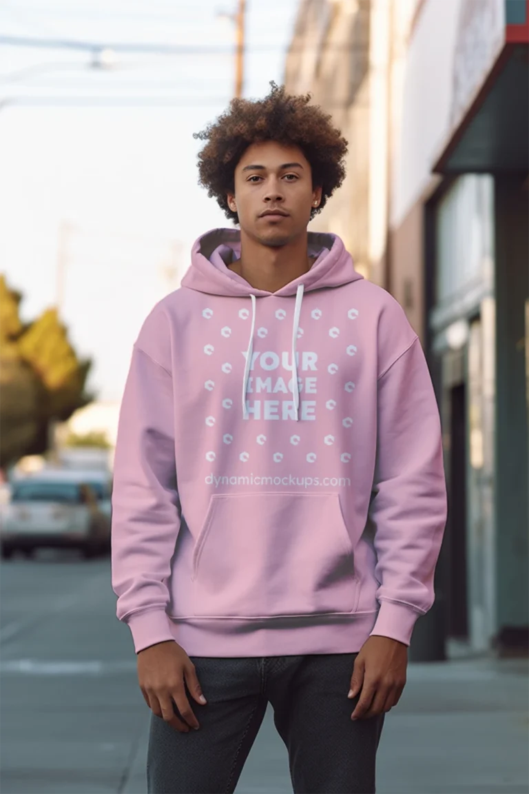 Man Wearing Pink Hoodie Mockup Front View Template