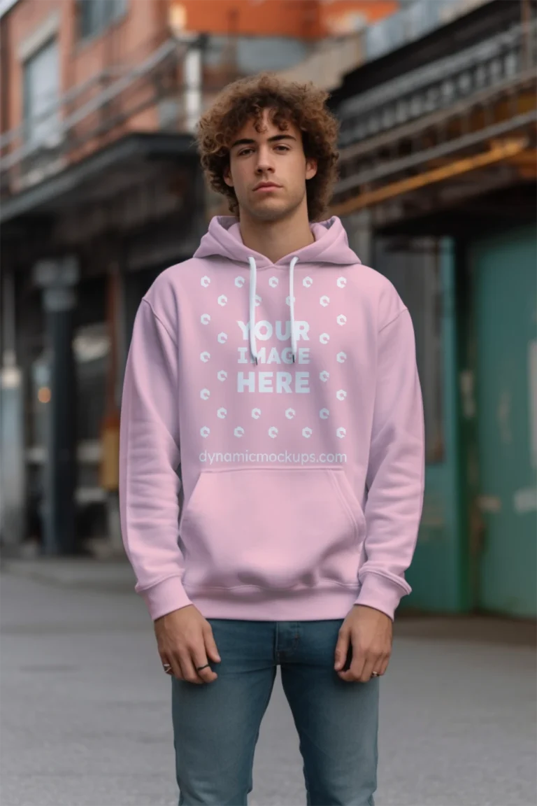 Man Wearing Pink Hoodie Mockup Front View Template