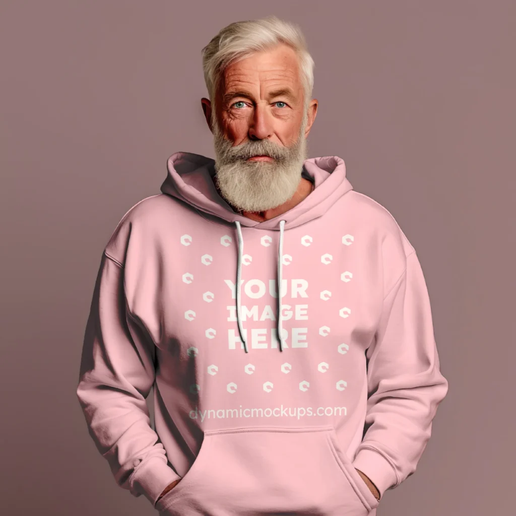 Man Wearing Pink Hoodie Mockup Front View Template