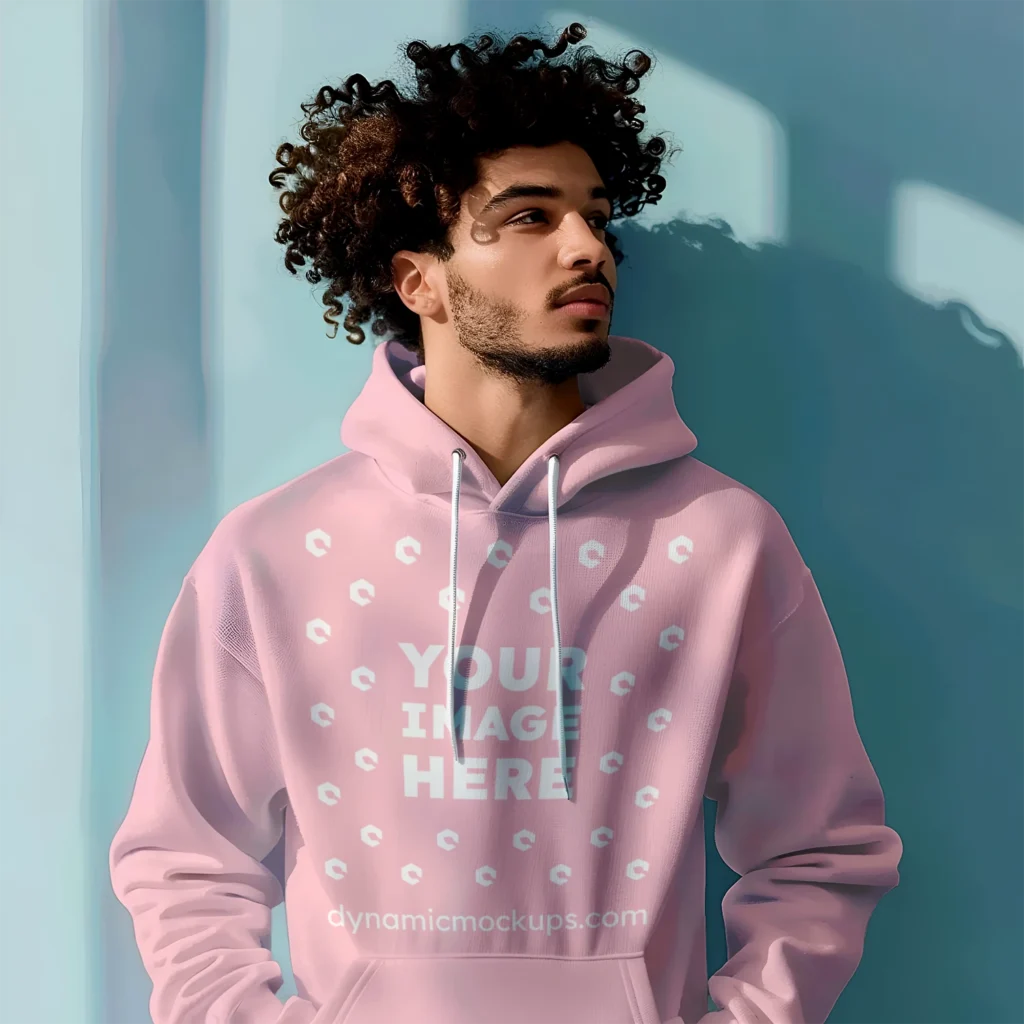 Man Wearing Pink Hoodie Mockup Front View Template