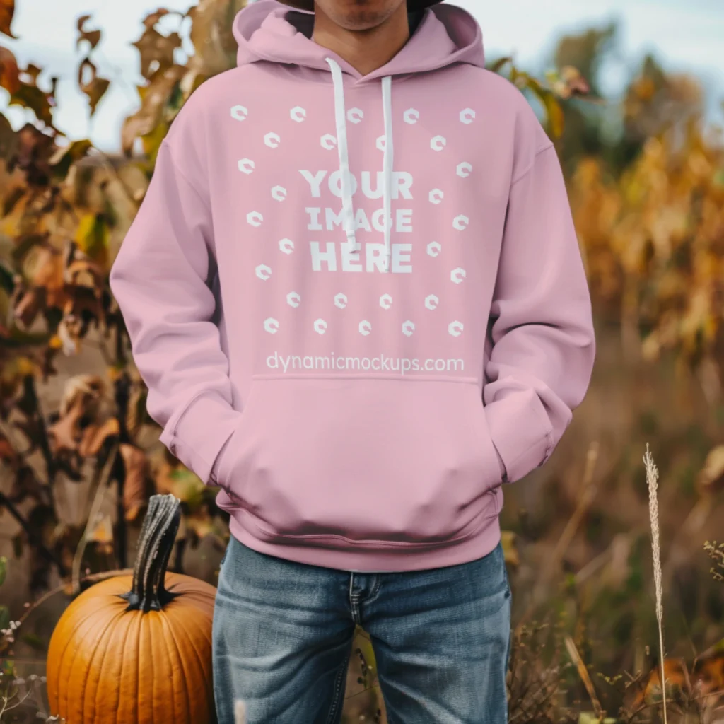 Man Wearing Pink Hoodie Mockup Front View Template