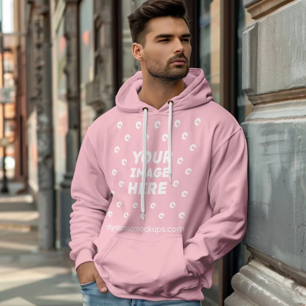 Man Wearing Pink Hoodie Mockup Front View Template