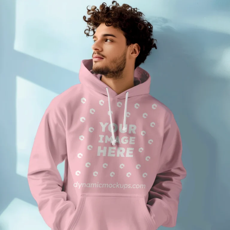 Man Wearing Pink Hoodie Mockup Front View Template