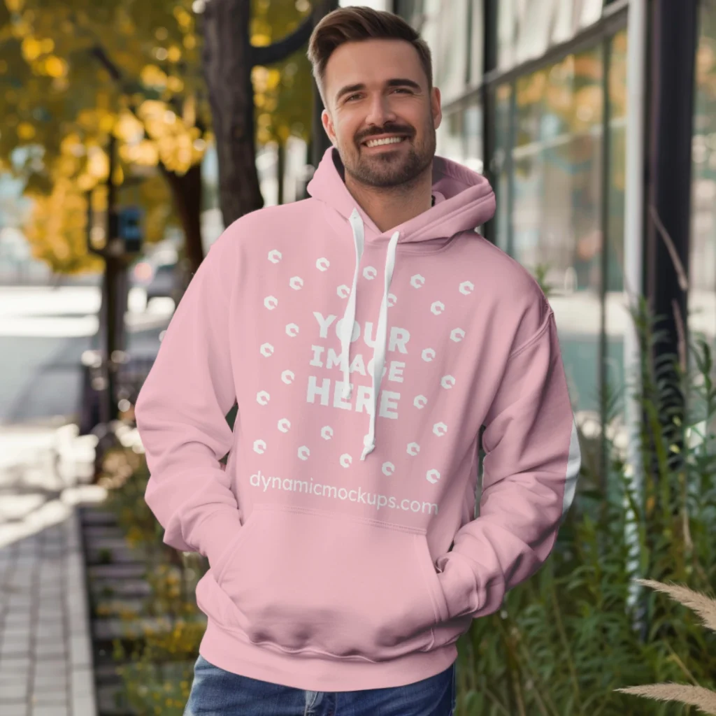 Man Wearing Pink Hoodie Mockup Front View Template