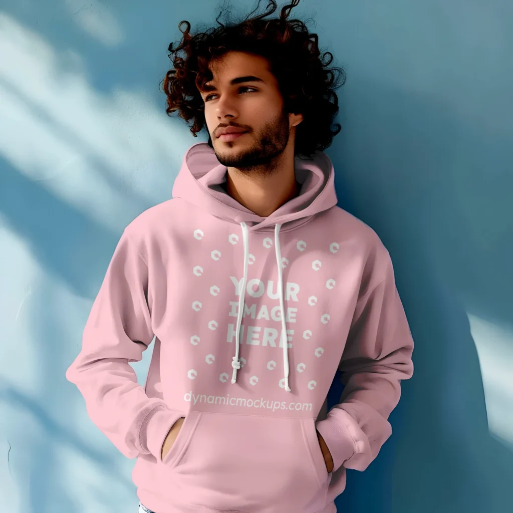 Man Wearing Pink Hoodie Mockup Front View Template