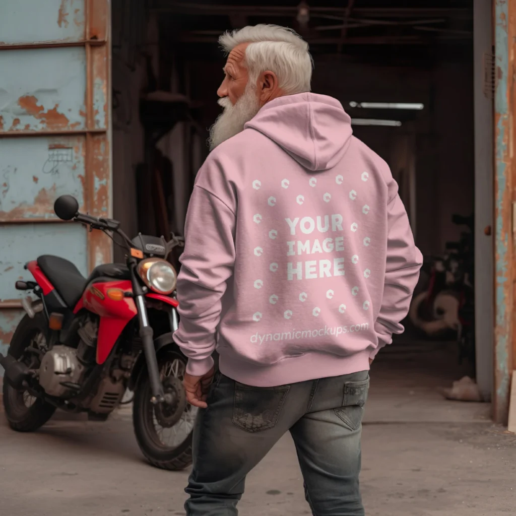 Man Wearing Pink Hoodie Mockup Back View Template