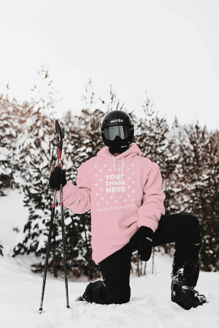 Man Wearing Pink Hoodie Mockup Front View Template