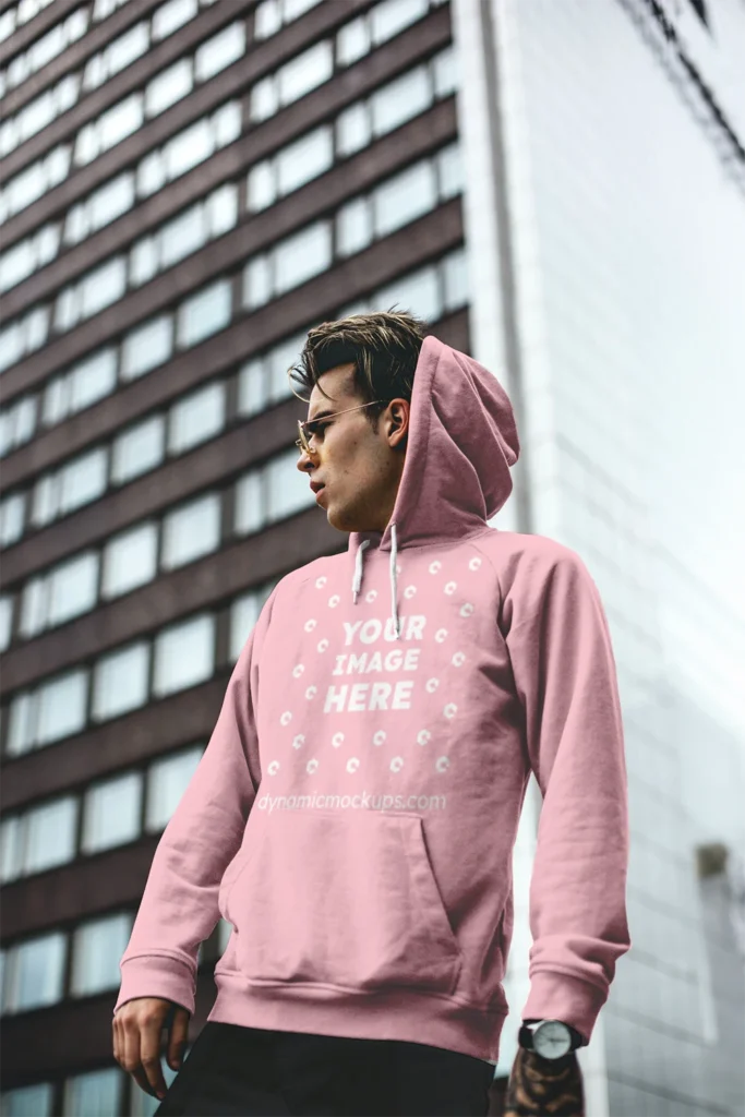 Man Wearing Pink Hoodie Mockup Front View Template