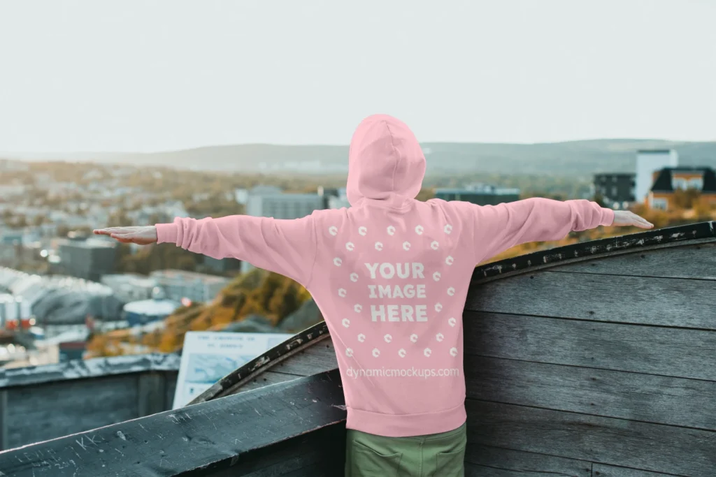 Man Wearing Pink Hoodie Mockup Back View Template