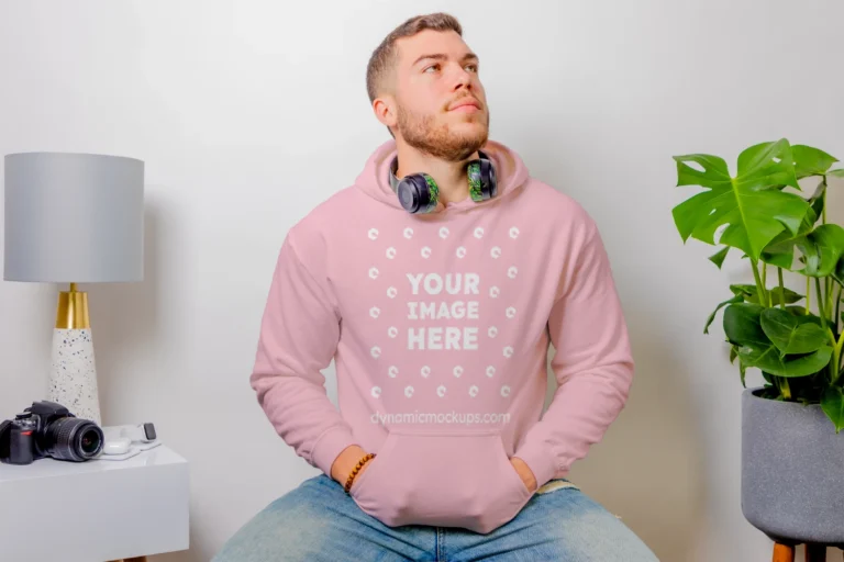 Man Wearing Pink Hoodie Mockup Front View Template