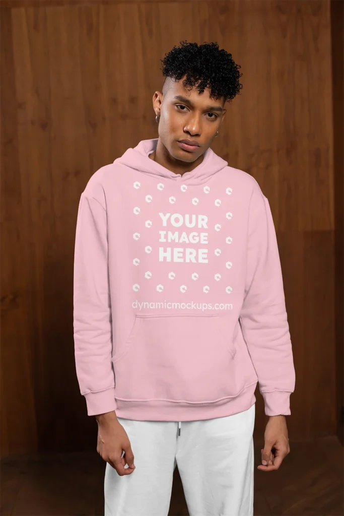 Man Wearing Pink Hoodie Mockup Front View Template