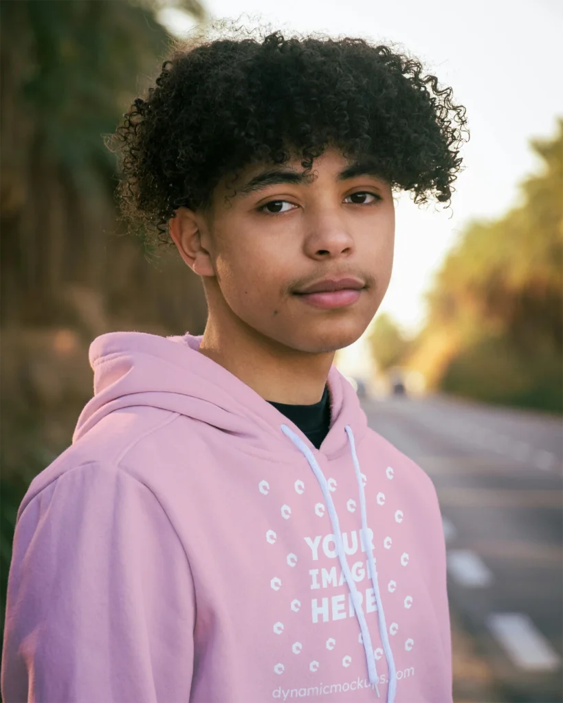 Man Wearing Pink Hoodie Mockup Front View Template