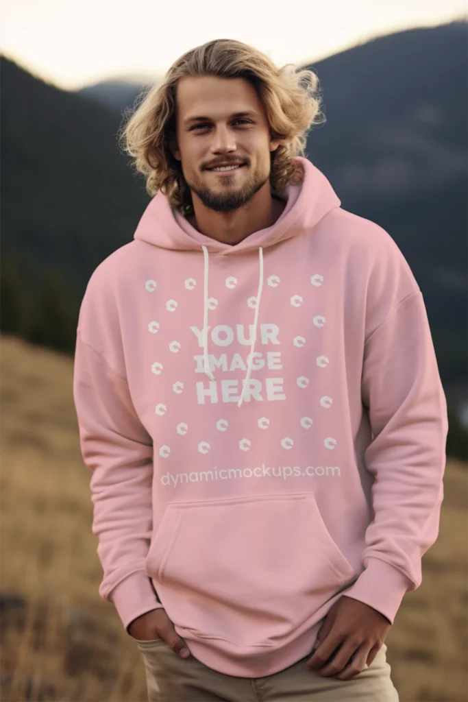 Man Wearing Pink Hoodie Mockup Front View Template