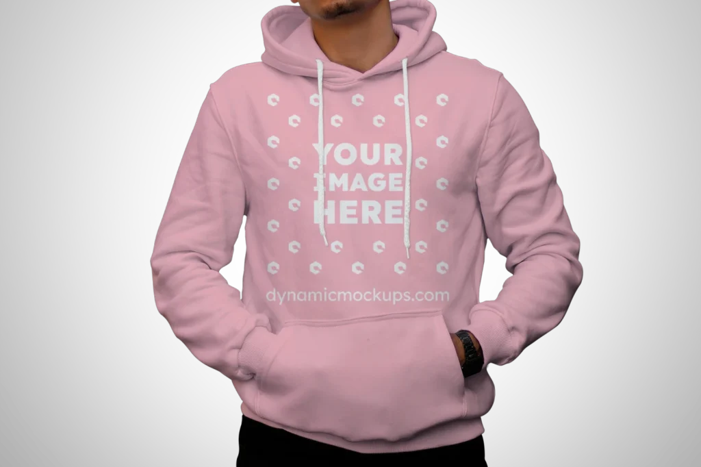 Man Wearing Pink Hoodie Mockup Front View Template