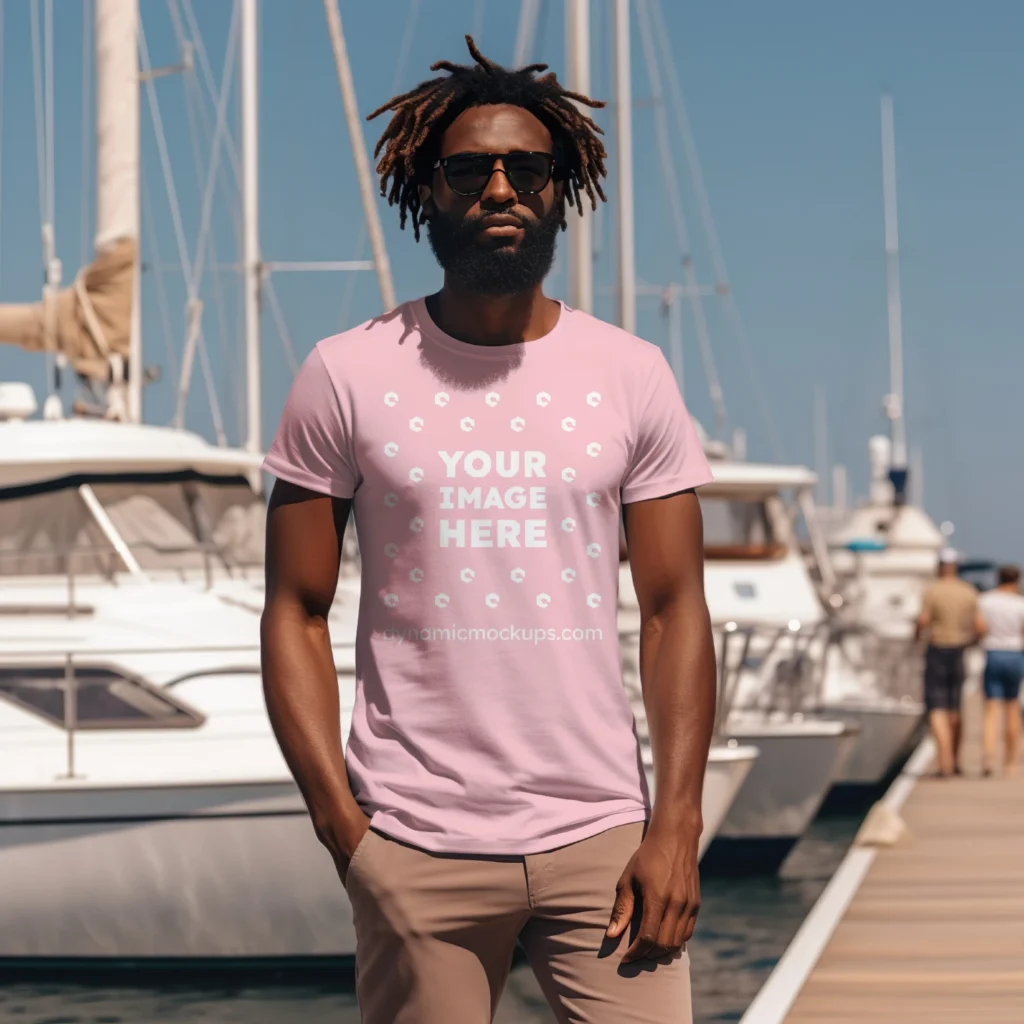 Man Wearing Pink T-shirt Mockup Front View Template