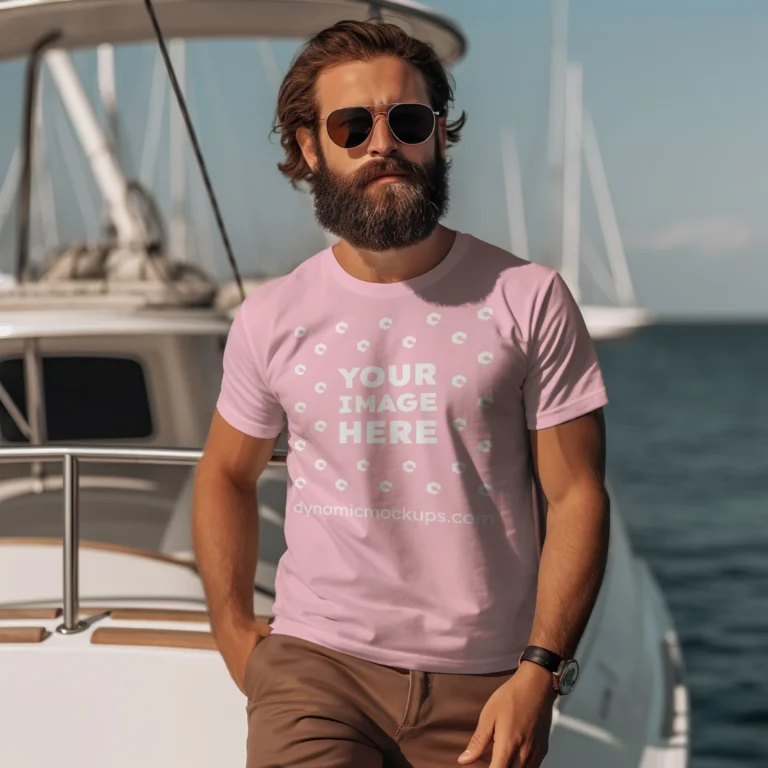 Man Wearing Pink T-shirt Mockup Front View Template