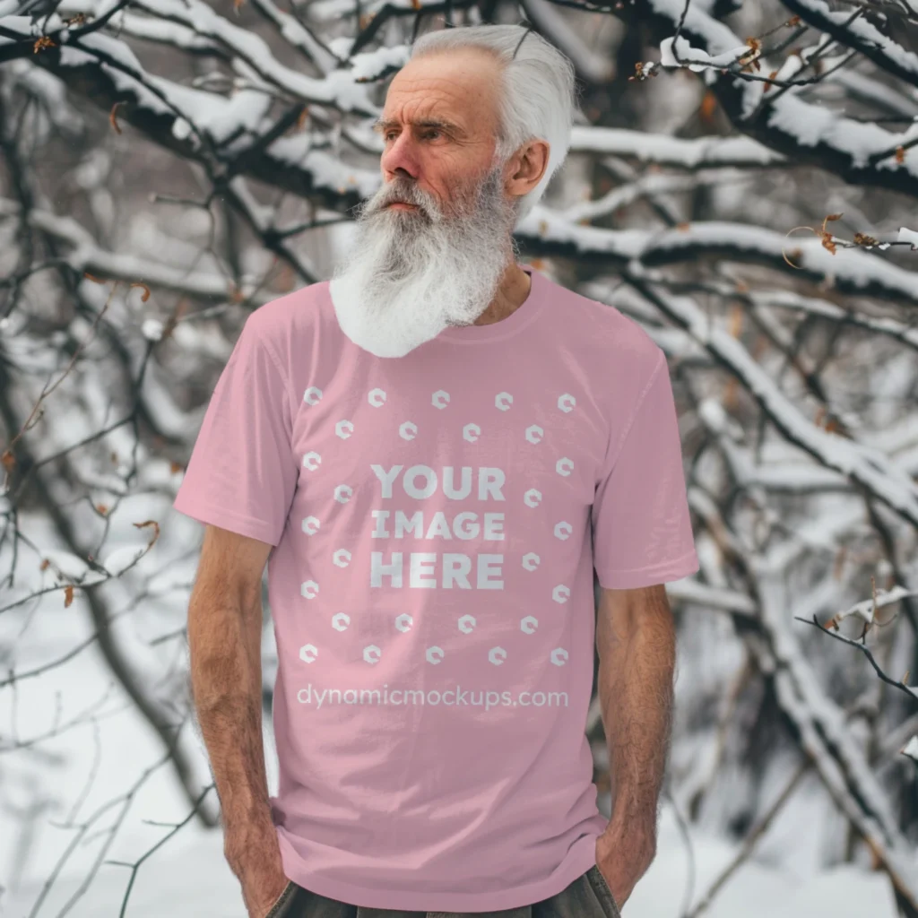 Man Wearing Pink T-shirt Mockup Front View Template