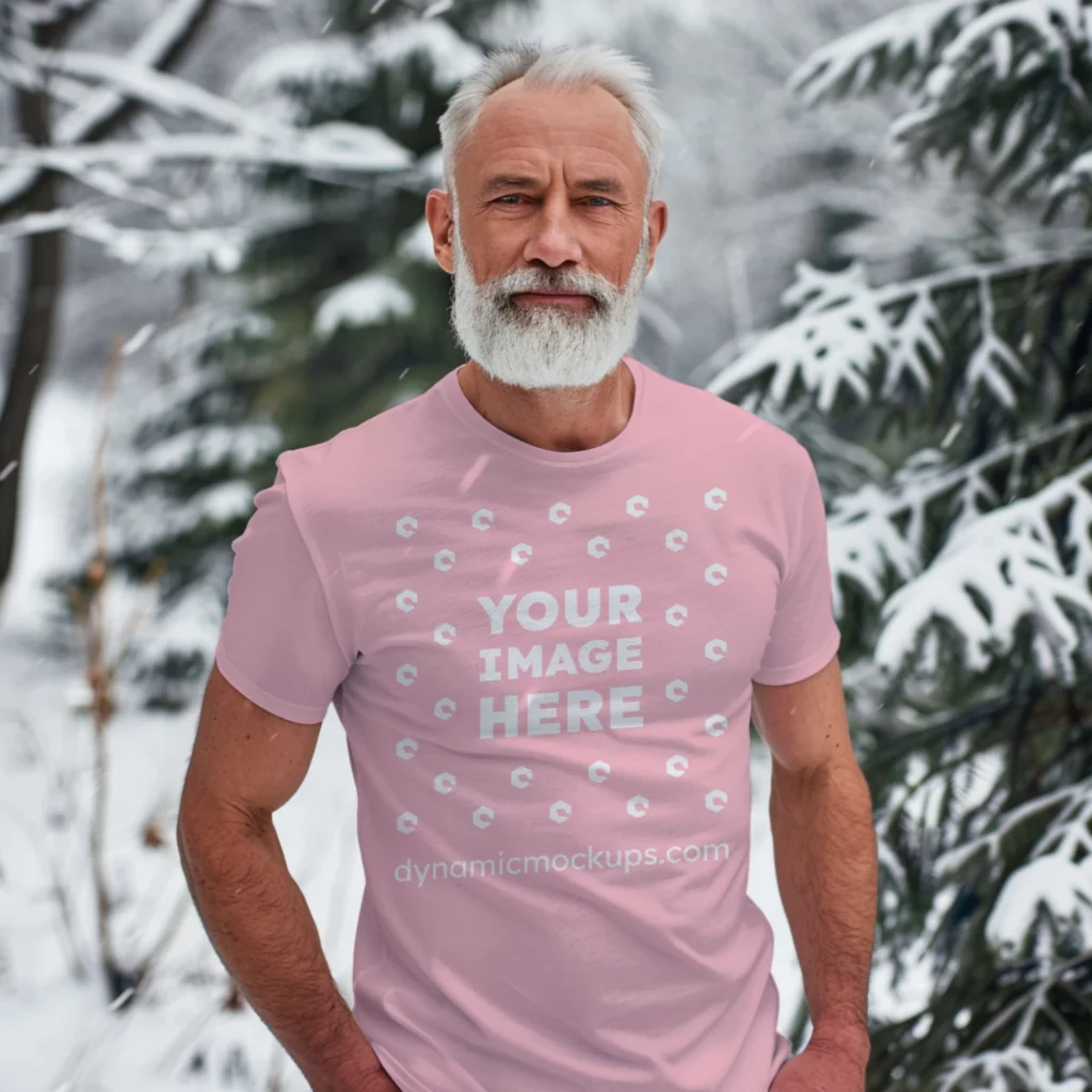 Man Wearing Pink T-shirt Mockup Front View Template