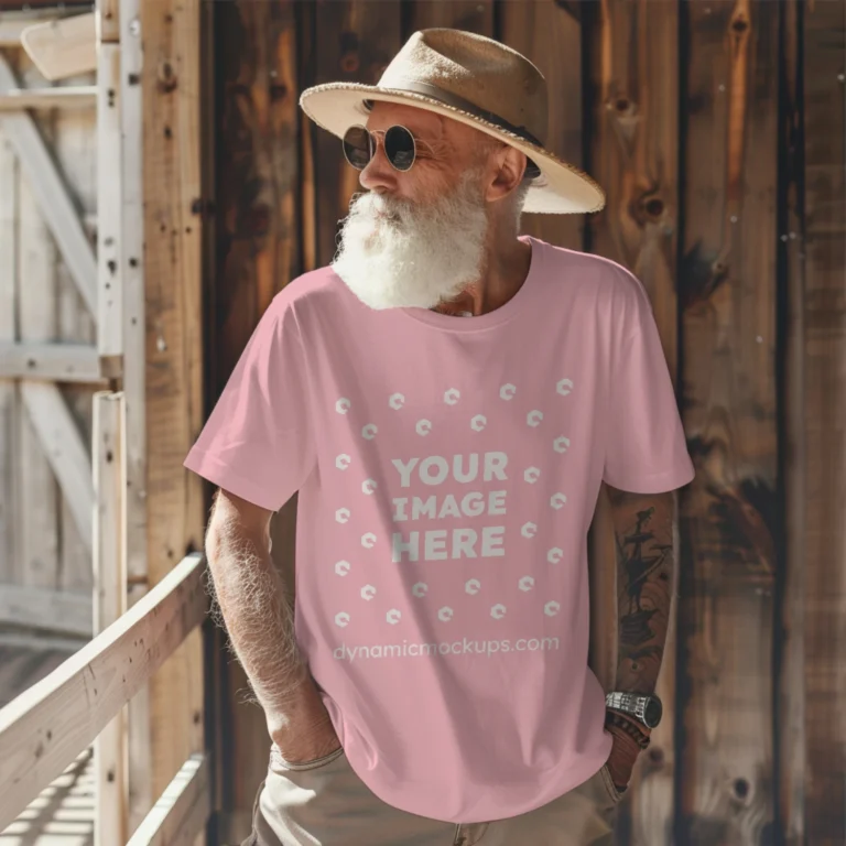 Man Wearing Pink T-shirt Mockup Front View Template