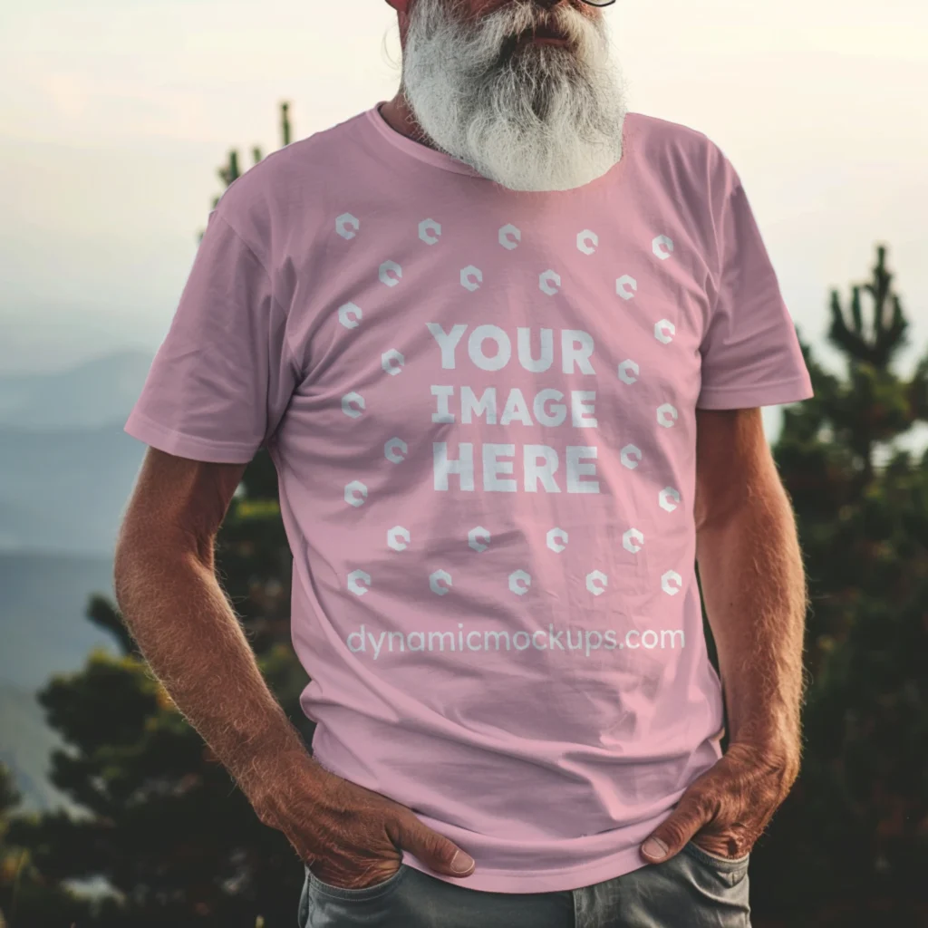 Man Wearing Pink T-shirt Mockup Front View Template