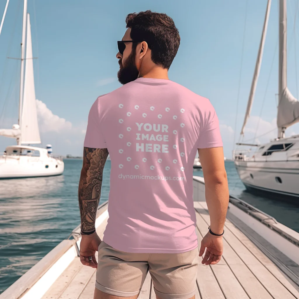 Man Wearing Pink T-shirt Mockup Front View Template