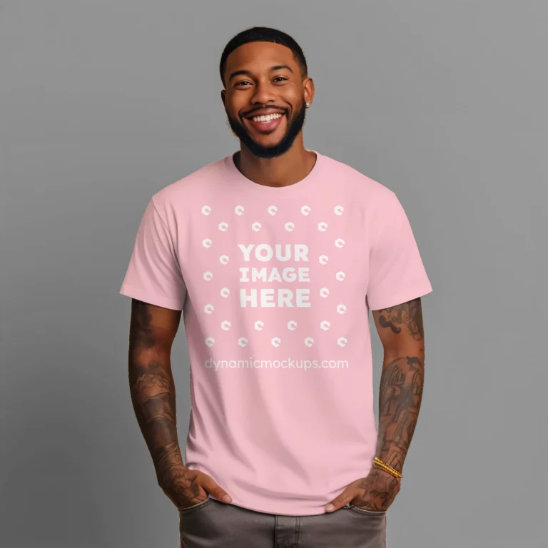 Man Wearing Pink T-shirt Mockup Front View Template